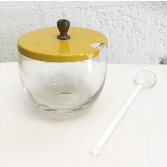 VINTAGE Mustard Yellow & Brass Retro Condiment Holder - Picture 3 of 14